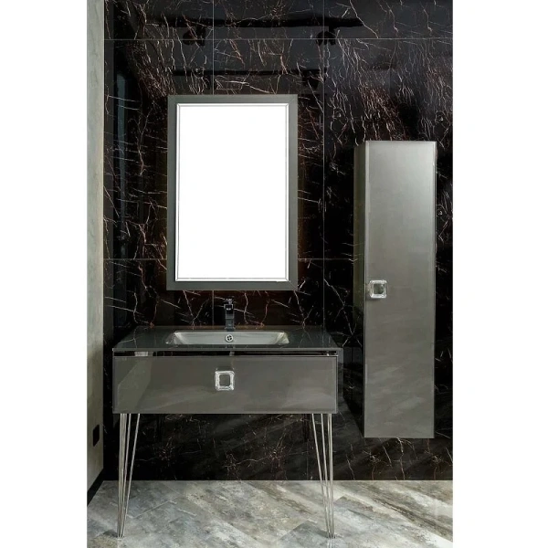 Тумба с раковиной напольная Boheme Lucido 770-080-GR 80 см глянцевый графит, высокие ножки - фото 4