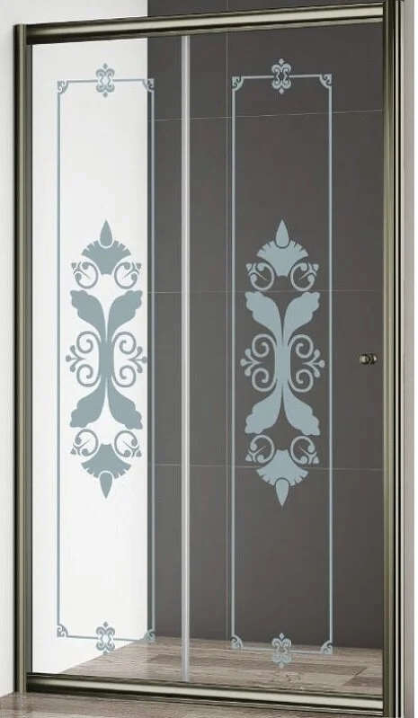 Душевая дверь в нишу Cezares Giubileo 120 см стекло прозрачное с матовым рисунком, профиль бронза - фото 1