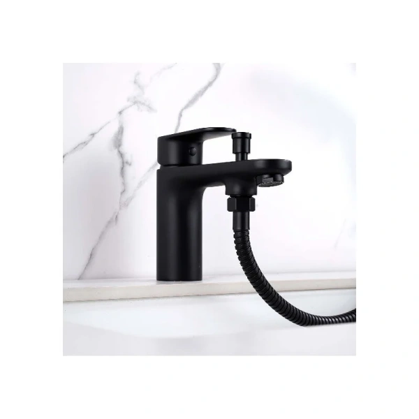 Смеситель для ванны Акватек Ника черный матовый, на борт ванны - фото 6