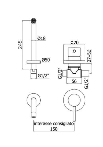 Смеситель для раковины Paffoni Light LIG007 с внутренней частью - фото 3