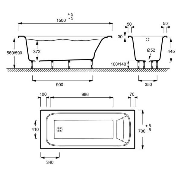 Ванна Jacob Delafon Elite, 150 х 70 см, материал Flight, E6D147RU-00 - фото 2