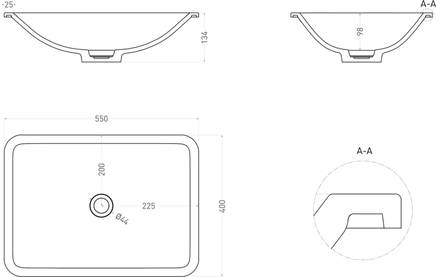 Раковина Salini Marea 06 55 см встраиваемая, из камня - фото 7