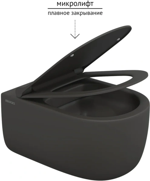Унитаз подвесной BERGES Ego матовый антрацит, современные, hi-tech, круглые - фото 4