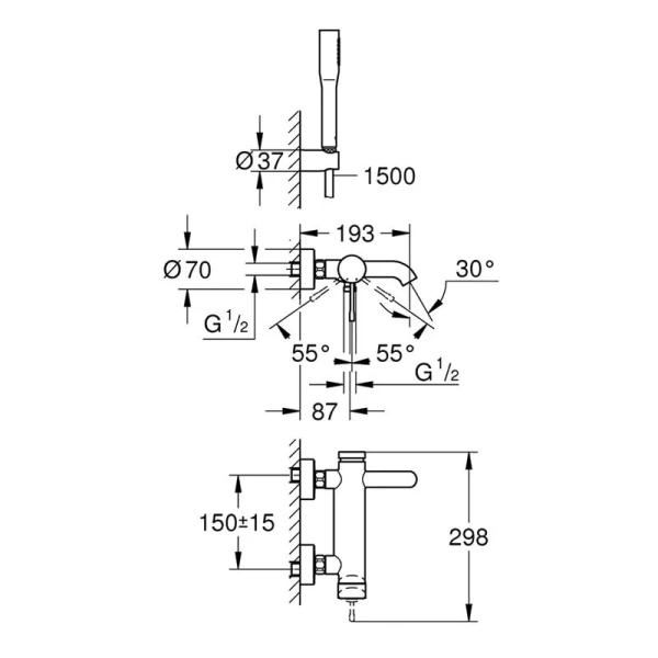 Смеситель для ванны с душевым гарнитуром Grohe Essence 33628001 - фото 2
