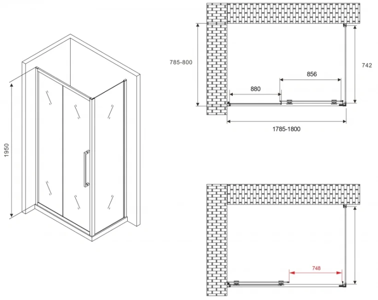 Душевой уголок Abber Schwarzer Diamant 180х80 см без поддона, современные, hi-tech - фото 3