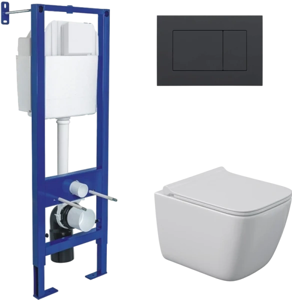 Унитаз с инсталляцией Berges Quattro S Rimless клавиша черная Soft Touch - фото 1