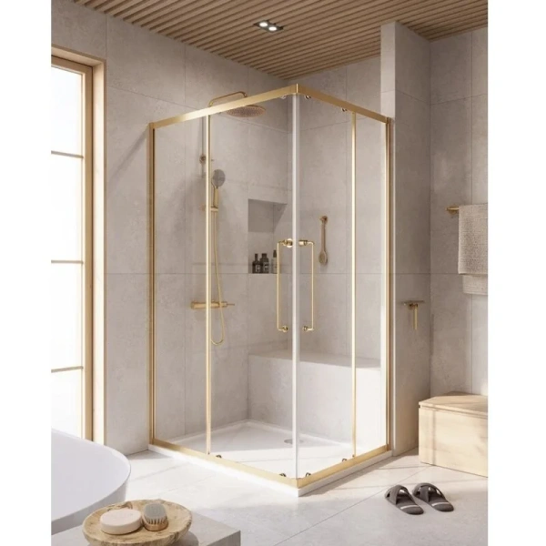 Душевой уголок Cezares Relax 120x90 см профиль брашированное золото стекло прозрачное - фото 1