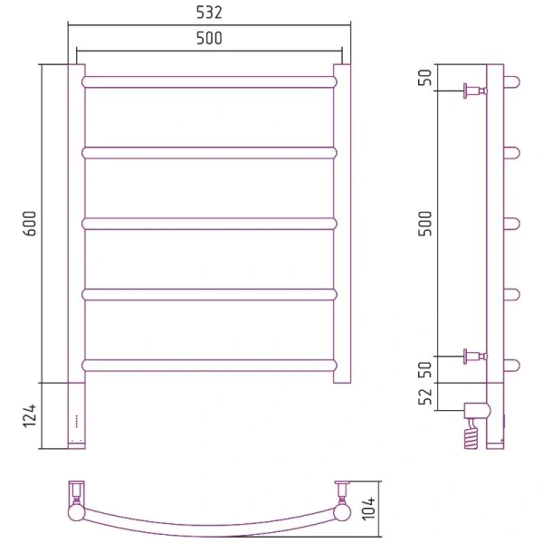 Полотенцесушитель электрический Сунержа Галант 3.0 5800-6050 50х60 см перемычка выгнутая - фото 2
