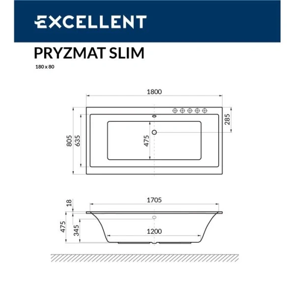 Ванна гидромассажная Excellent Pryzmat Slim Relax 180 x 80 см, белый/бронза, WAEX.PRY18S.RELAX.BR - фото 3