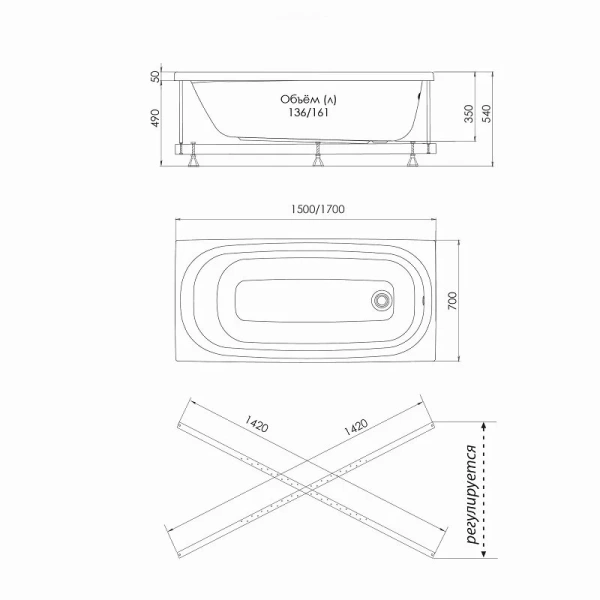 Ванна акриловая Niagara Brava 170x70 см белая - фото 2
