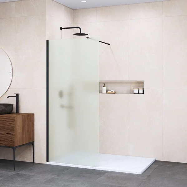 Душевая перегородка RGW Walk In WA-002B 120 см профиль черный стекло матовое - фото 1