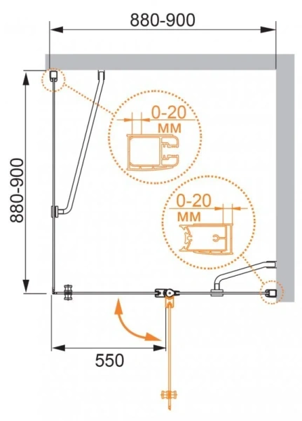 Душевой уголок Cezares Elena 90x90 см стекло рифленое правосторонний - фото 2