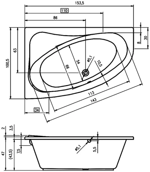 Ванна акриловая Riho Lyra ba6800500000000 153x100 см - фото 3