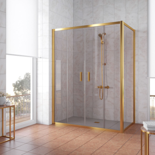 Душевой уголок профиль золотой стекло бронза Vegas-glass - фото 1
