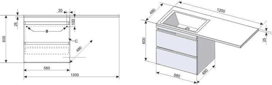 Тумба с раковиной подвесная Style Line Даллас СС-00000469 120 см с ящиками - фото 2