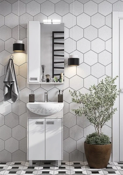 Тумба под раковину напольная Акватон Бекка 50 см белая/дуб сомерсет, 45 см - фото 6