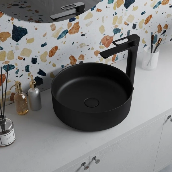 Раковина IDDIS Ray 35,5 см черная, маленькие, в форме чаши, круглой формы - фото 5