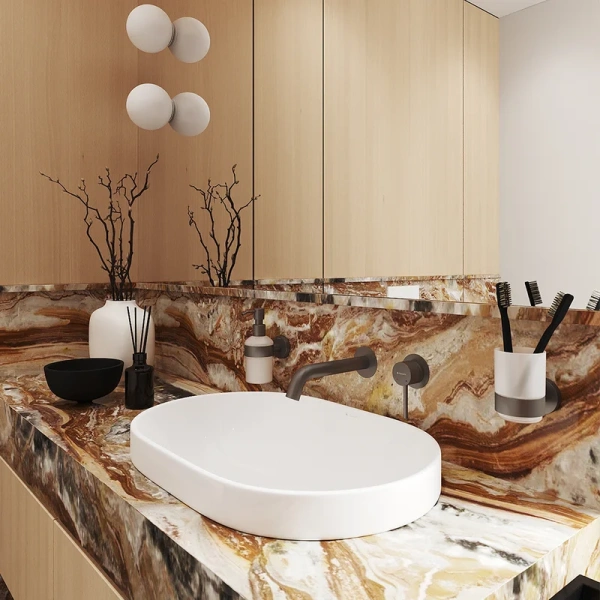 Смеситель для раковины Aqueduto CANO оружейная сталь, из латуни, округлая форма - фото 5