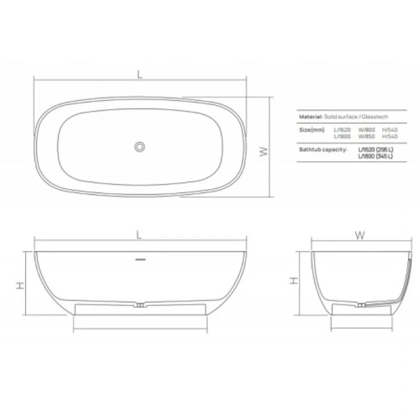 Ванна DEA Design Modern DD8666 1800 18, 180 х 85 см, из искусственного камня, цвет белый матовый, искусственный камень - фото 2