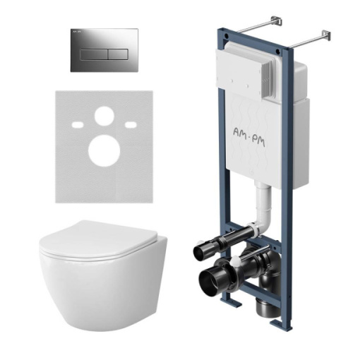 Унитаз с инсталляцией Am.Pm Like клавиша глянцевый хром - фото 1