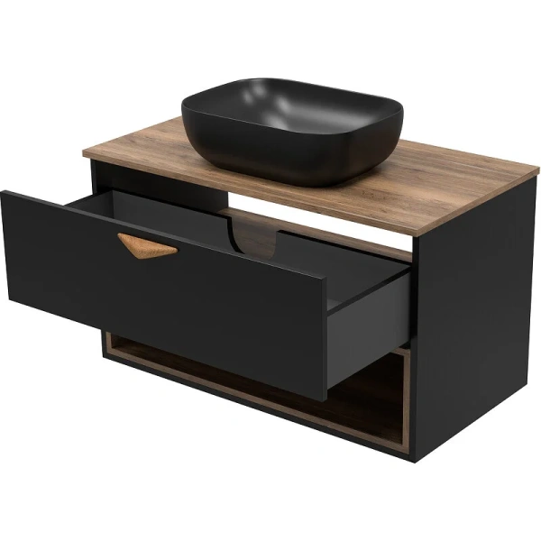 Тумба под раковину подвесная Brevita Bergen 90 см черная, под накладную раковину - фото 5