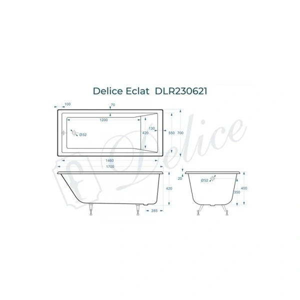Ванна чугунная Delice Eclat DLR230621 170x70 см с защитным покрытием - фото 3
