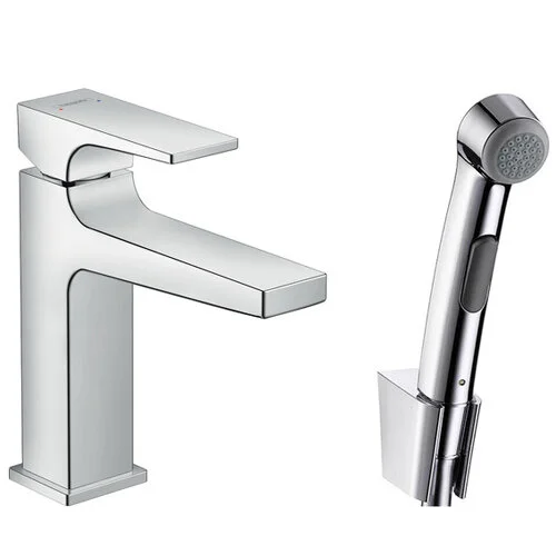 Смеситель с гигиеническим душем Hansgrohe Metropol с донным клапаном Push-Open - фото 1