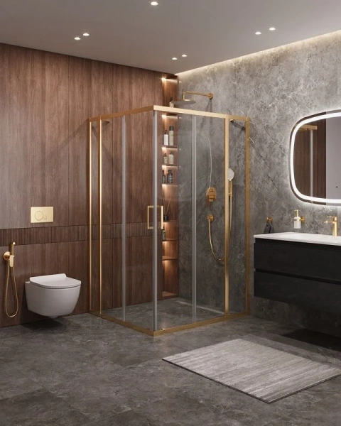 Душевой уголок Cezares Molveno 120х110 см прозрачное стекло профиль золото - фото 3