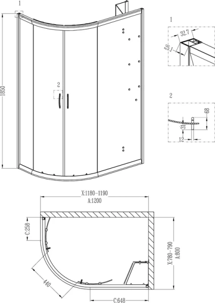 Душевой уголок Grossman Classic 120x80 см правый, асимметричные index_1 - фото 12