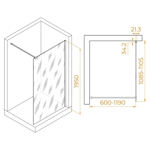 Душевая перегородка RGW Walk In WA-001 110 см профиль хром стекло прозрачное - фото 1