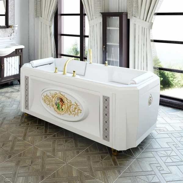 Акриловая ванна Fra Grande Фернандо 4-01-4-0-1-421, 190 x 90 см, рама-подставка на декоративных ножках, подголовник - 2 шт., белая/бронза - фото 4