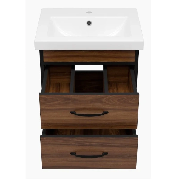 Тумба под раковину подвесная Misty Кедр 50 см орех/черная - фото 4