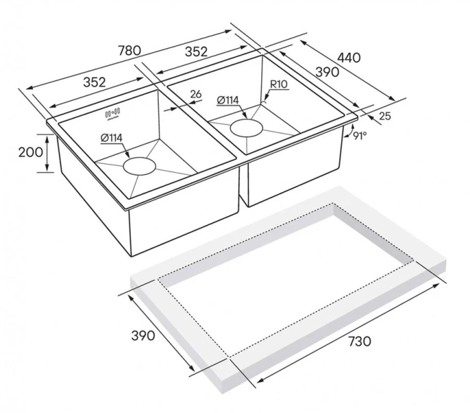 Мойка для кухни Paulmark Twin 78 см брашированное золото, врезные - фото 2