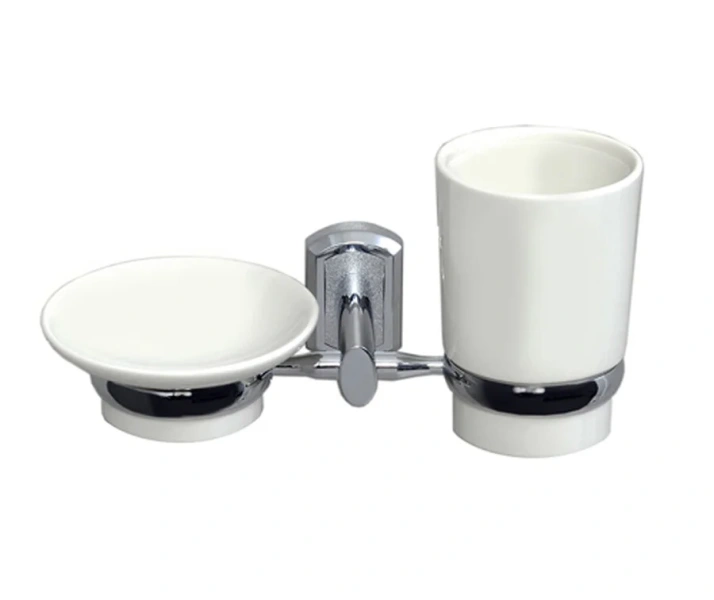 Стакан для ванной и мыльница WasserKRAFT хром/белый - фото 1
