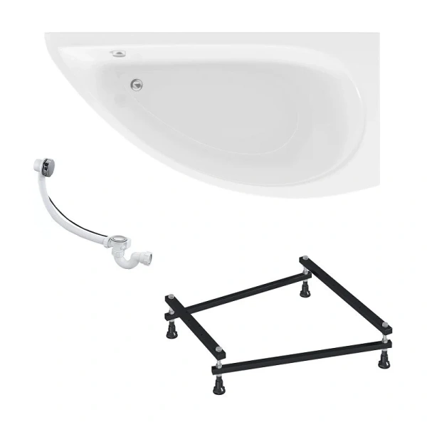 Ванна акриловая 1MarKa Piccolo 01пик1770пкс2+, 150 x 75 см, правая, с каркасом и сливом-переливом, белая, асимметричные - фото 5