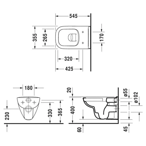 Унитаз подвесной Duravit D-code 45700900A1 безободковый с сиденьем Микролифт - фото 2