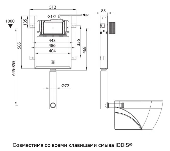 Бачок скрытого монтажа IDDIS Optima Home кнопка смыва белая - фото 2