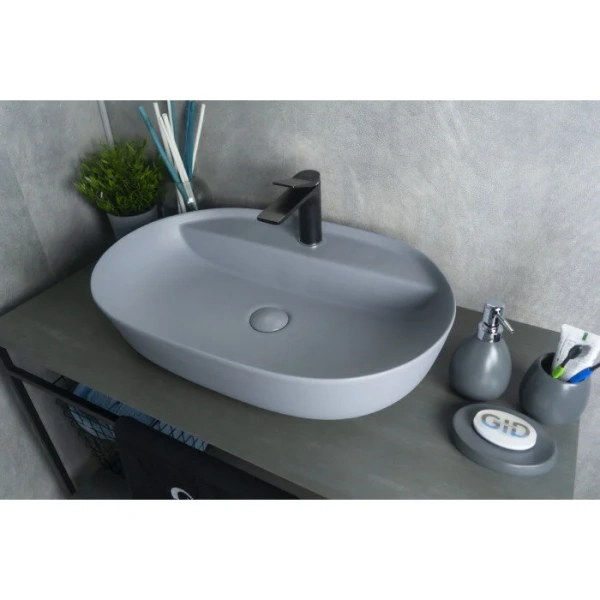 Раковина GID Lago Gm1346 61 см серая, в форме чаши, круглой формы - фото 5