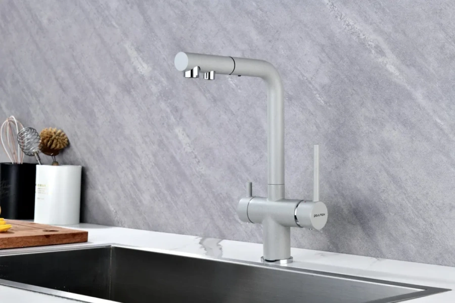 Смеситель для питьевой воды Paulmark Serpentine серый дым, современные, hi-tech - фото 3