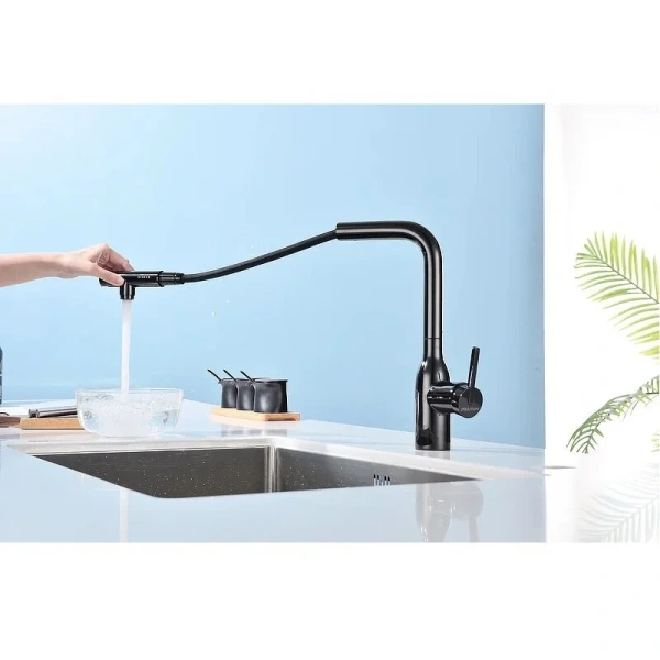Смеситель для кухни Paulmark Viper черный глянцевый, современные, hi-tech - фото 3