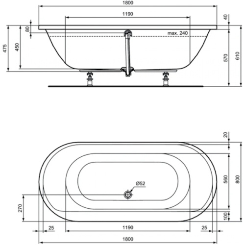 Ванна акриловая Ideal Standard Connect Air E1068 180х80 см встраиваемая - фото 4
