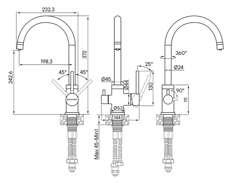 Смеситель для кухни Paulmark Essen серый, для кухни - фото 2