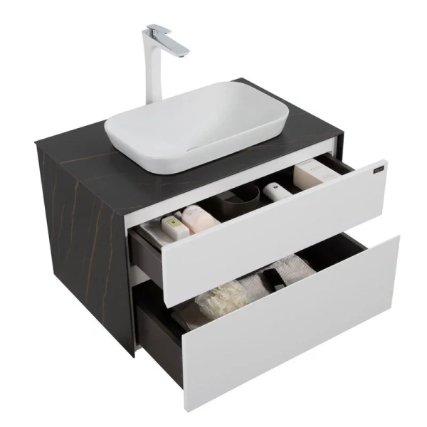 Тумба с раковиной подвесная Black&White Universe 80 см белая, 80 см - фото 6