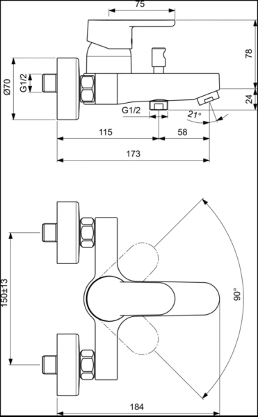 Смеситель для ванны Ideal Standard Vito хром, настенный - фото 2