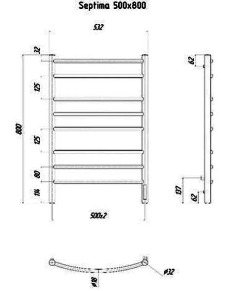 Полотенцесушитель электрический Ravak Septima 50х80 см ТЭН справа, современные, hi-tech - фото 2