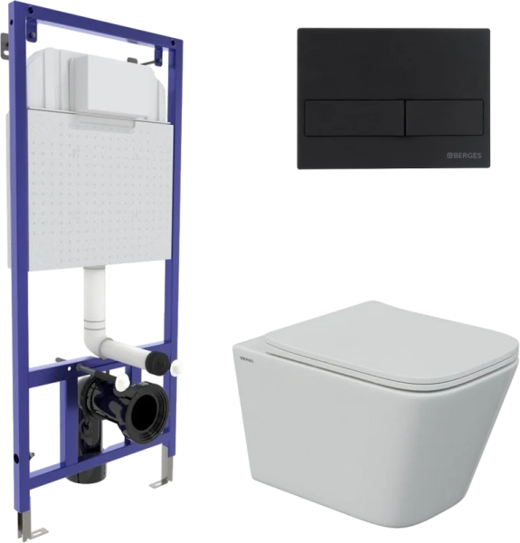 Унитаз с инсталляцией BERGES Floe клавиша L5 черная - фото 1