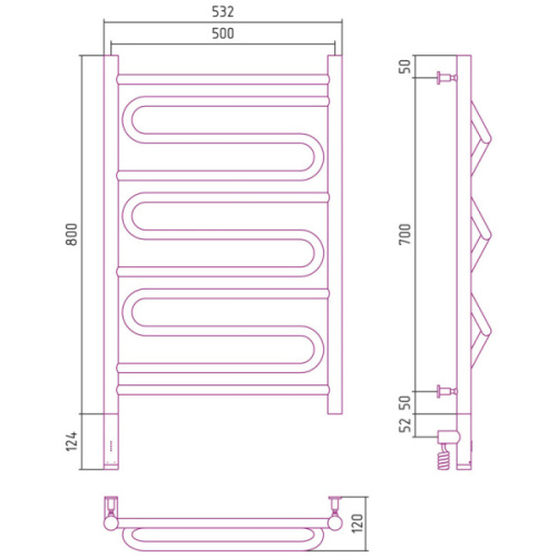 Полотенцесушитель электрический Сунержа Элегия 3.0 50х80 см правый без покрытия - фото 3