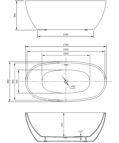 Ванна акриловая Vincea 170x85 см белая, без гидромассажа, большие - фото 5