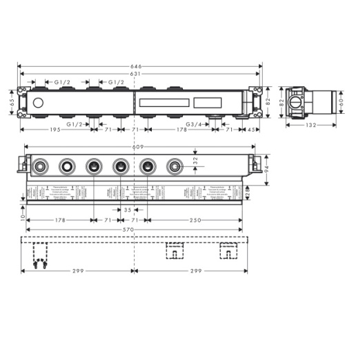Скрытая часть термостатического смесителя для душа Hansgrohe RainSelect с 4 кнопками - фото 2