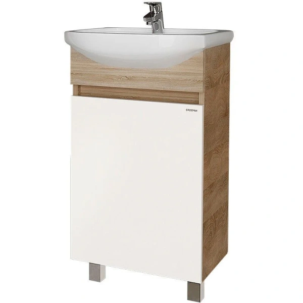 Тумба под раковину напольная Grossman Поло 45 см дуб сонома/белая - фото 1